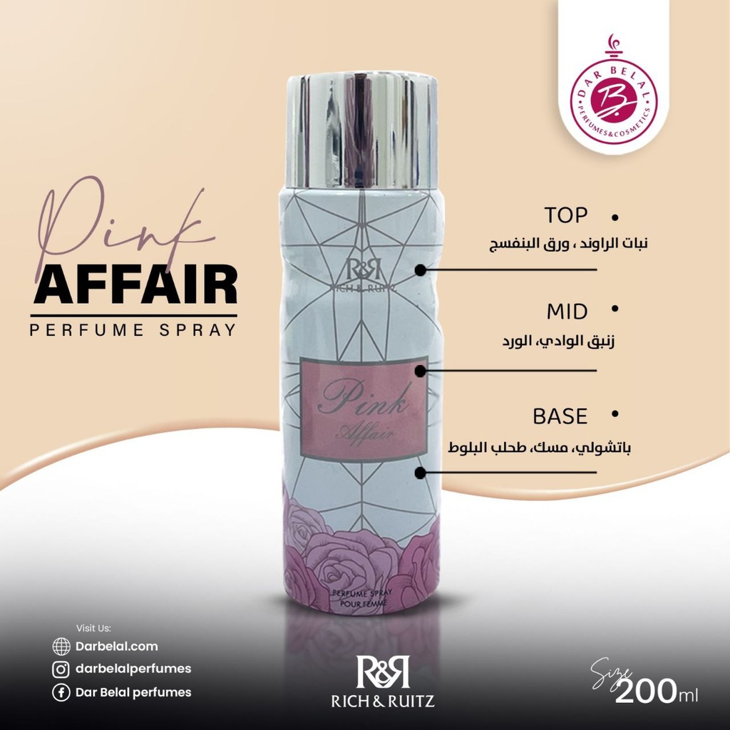 Pink Affair Deodorant Perfume Body Spray  200 ML -  By Rich & Ruitz