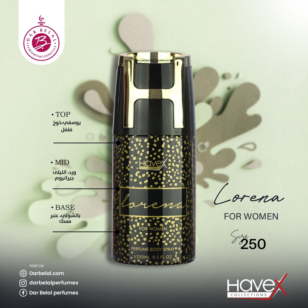 Lorena Deodorant Perfume Body Spray  250 ML -  By Havex