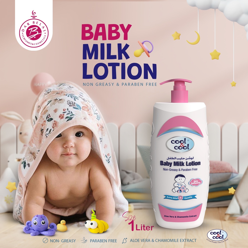 With Aleo Vera & Chamomile Baby Milk Lotion  1000 ML -  By Cool&Cool