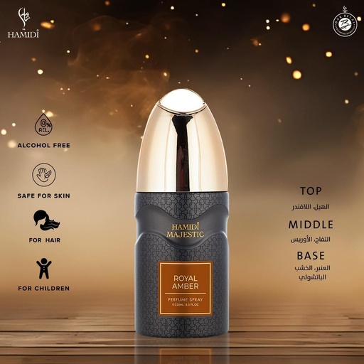 Royal Amber Non Alcoholic Deodrant Perfume Body Spray  250 ML - Majestic Collection By Hamidi