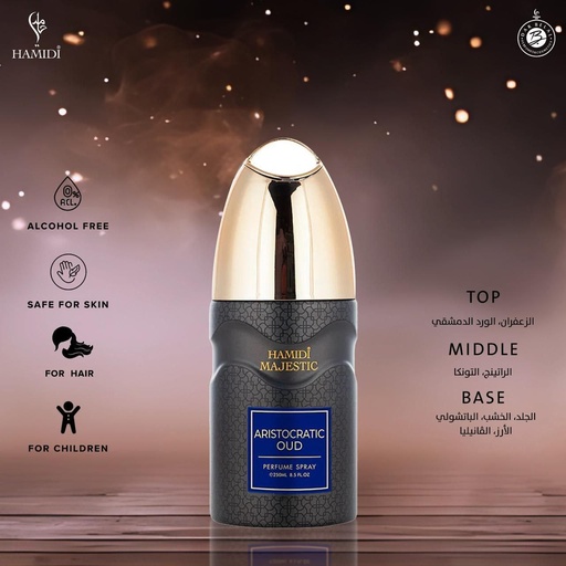 Aristocratic Oud Non Alcoholic Deodrant Perfume Body Spray  250 ML - Majestic Collection By Hamidi