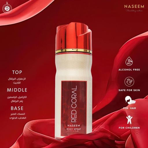 Red Coral Non Alcoholic Perfume Body & Hair Spray  200 ML -  By Naseem