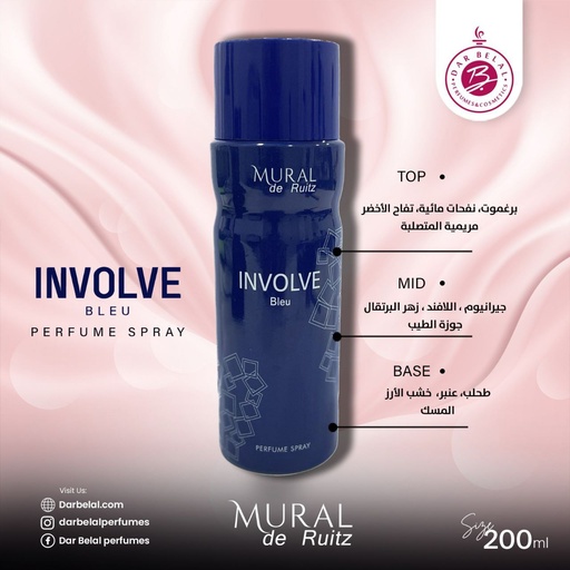 Invlove Bleu Deodorant Perfume Body Spray  200 ML -  By Mural De Ruitz