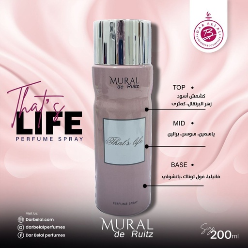 That's Life Deodorant Perfume Body Spray  200 ML -  By Mural De Ruitz