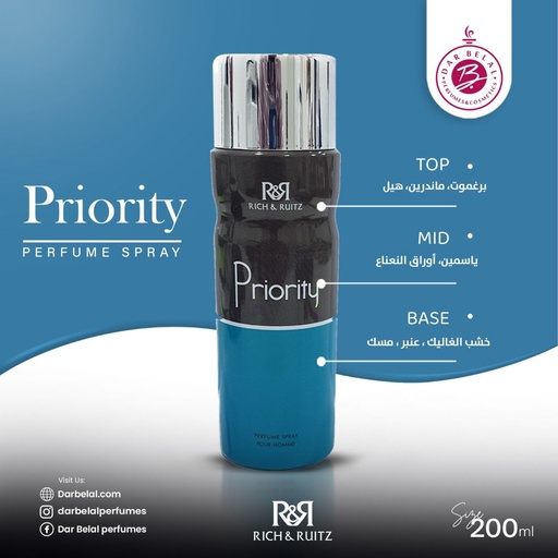 Priority Deodorant Perfume Body Spray  200 ML -  By Rich & Ruitz