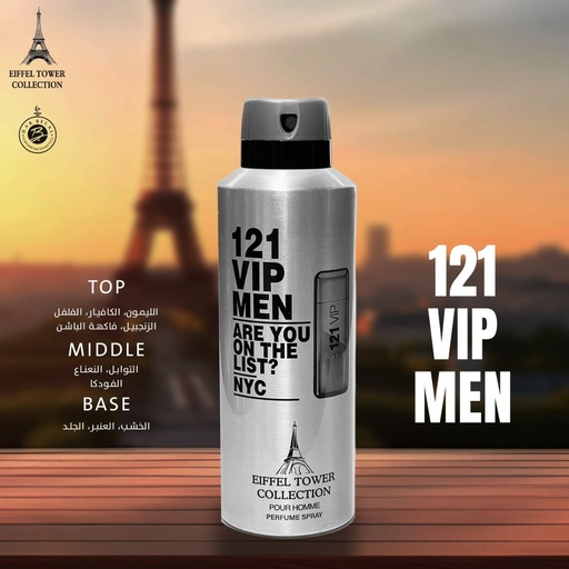 121 Vip Men Deodorant Perfume Body Spray  200 ML -  By Eiffel Tower