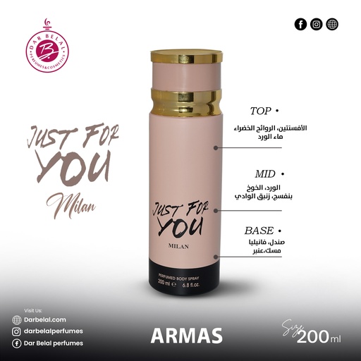 Milan Deodorant Perfume Body Spray  200 ML - Just for you By Armas