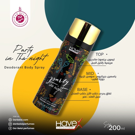 Party In The Night Deodorant Perfume Body Spray  200 ML - Original Collection By Havex