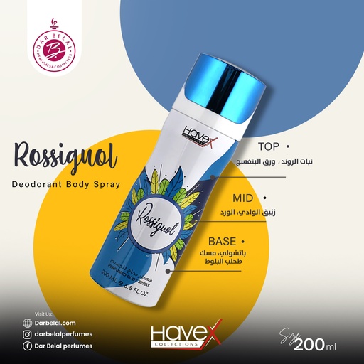 Rossiguol Deodorant Perfume Body Spray  200 ML - Original Collection By Havex