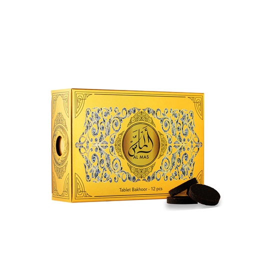 Almas Non Alcoholic Bakhoor Tablets  50 GM (12 PCS) - Golden Box Collection By Hamidi