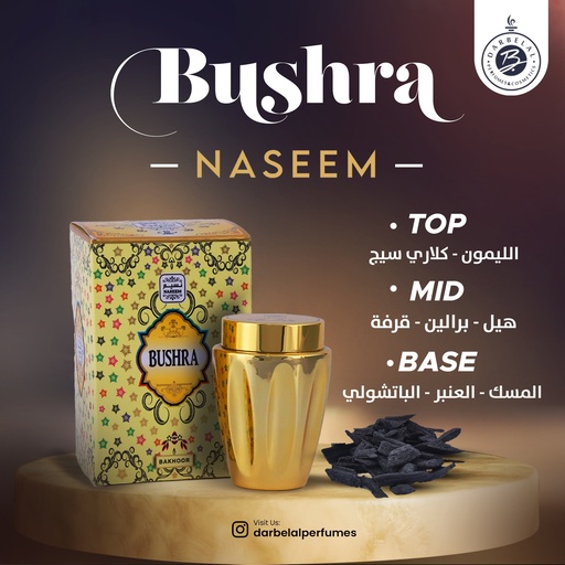 Bushra Non Alcoholic Bakhoor Muattar  30 GM - Metalic Collection By Naseem