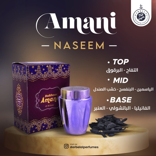 Amani Non Alcoholic Bakhoor Muattar  30 GM - Metalic Collection By Naseem