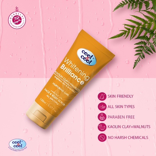 Whitening Brilliance With Kaolin Clay & Walnuts Face & Body Scrub Tube 150 ML -  By Cool&Cool